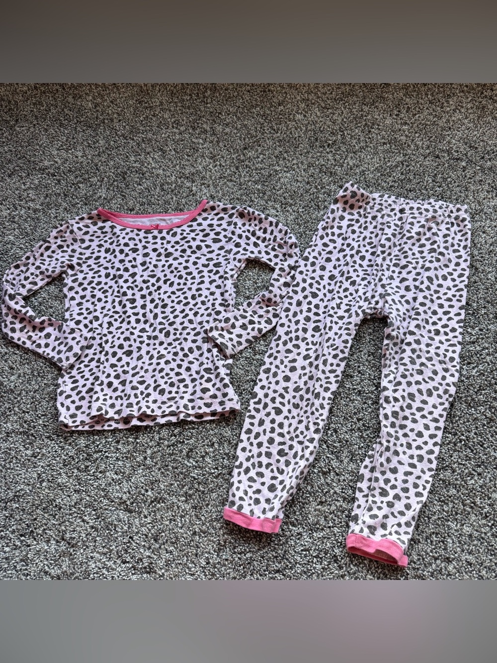 Girls Pink Leopard-Print Long Sleeve Pajama Set